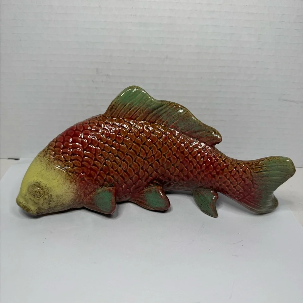 Ceramic Carp Koi Fish Figurines Display Art Pottery Fishing Decor